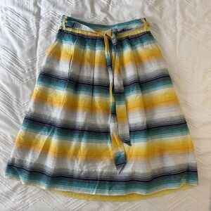 GAP Striped Tie-Waist Cotton Blend Skirt - Yellow, Teal, Navy